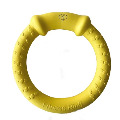 Gelber Fitness Ring mit geprägtem Text 'Fitness Ring' und Logo 'NT' oben. Strukturierte Oberfläche für besseren Griff.