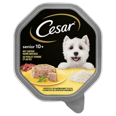 Cesar senior 10+ murealla kanalla ja riisillä. Valmistettu luonnollisista ainesosista.