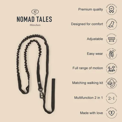 Nomad Tales München Hundeleine. Premiumqualität, Komfortdesign, verstellbar, leicht zu tragen, volle Bewegungsfreiheit, passendes Spaziergang-Set, multifunktional 2-in-1, hergestellt mit Liebe.