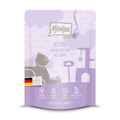 MjAMjAM Squeezy Pouches Saver Pack 24 x 300g Kitten Exquisite Veal with Salmon Oil