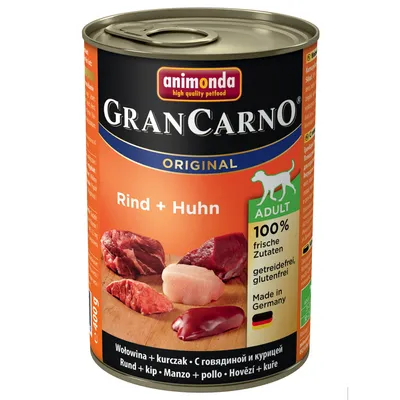 Konzerva Animonda GranCarno Original Rind + Huhn, hovädzie a kuracie, Adult, 100 % čerstvé ingrediencie, bez obilnín a lepku, vyrobené v Nemecku, 400 g
