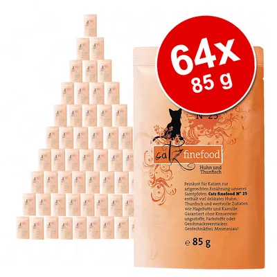 Pachet 64x85 g catz finefood Huhn und Thunfisch. Plic portocaliu cu text vizibil: conține pui, ton, fără conservanți, coloranți sau potențiatori de aromă. Greutate: 85 g. Pachet 64x85 g catz finefood Huhn und Thunfisch. Plic portocaliu cu text vizibil: conține pui, ton, fără conservanți, coloranți sau potențiatori de aromă. Greutate: 85 g.