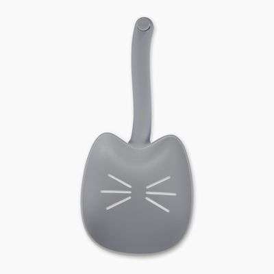 Paletta grigia per lettiera per gatti con design a forma di gatto e fessure per facile pulizia. Manico con scritta 'Catit'.