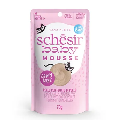 Schesir Baby Mousse, csirke csirkemájjal, gabonamentes, taurinnal és DHA-val, 2 hónapos kortól kiscicáknak, 100% kiegyensúlyozott fehérjék, vitaminok és ásványi anyagok, 70g. Schesir Baby Mousse, csirke csirkemájjal, gabonamentes, taurinnal és DHA-val, 2 hónapos kortól kiscicáknak, 100% kiegyensúlyozott fehérjék, vitaminok és ásványi anyagok, 70g.