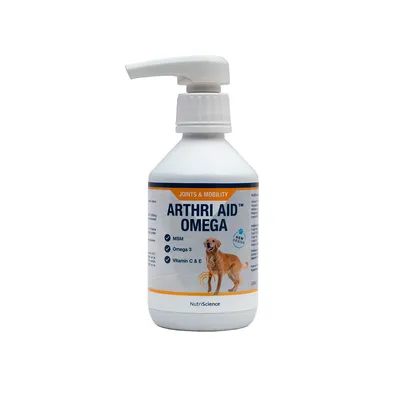 Arthri Aid Omega by NutriScience, joint and mobility support. MSM, Omega-3, vitamin C & E. Bottle with pump cap, 500ml.