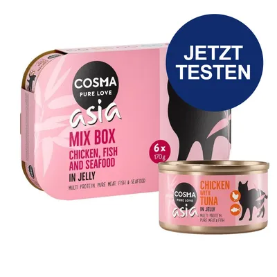 Cosma Asia Mix Box, 6x170g, Chicken, Fish and Seafood in Jelly. Jetzt testen. Cosma Asia Mix Box, 6x170g, Chicken, Fish and Seafood in Jelly. Jetzt testen.