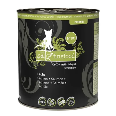 Catz Finefood Nr. 105, somon, natural, fără adaos de zahăr, fără cereale, fără teste pe animale, 98% carne, calitate High Premium.