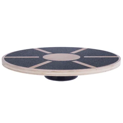 Plateau rond en bois avec surface antidérapante noire et motif rayé, monté sur un support central circulaire noir visible sous le plateau.