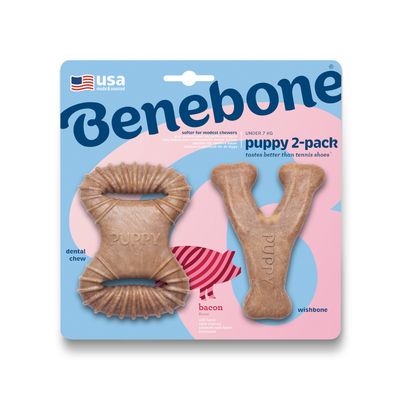Benebone Puppy Set Wishbone & Dental Chew Dental Chew & Wishbone Bacon Tiny