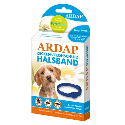 ARDAP Zecken-/Flohschutz Halsband, Länge 60 cm, mit Pyrethrum aus der Chrysantheme. Für Welpen und kleine Hunde bis 10 kg. Bis zu 4 Monate nachhaltiger Schutz. ARDAP Zecken-/Flohschutz Halsband, Länge 60 cm, mit Pyrethrum aus der Chrysantheme. Für Welpen und kleine Hunde bis 10 kg. Bis zu 4 Monate nachhaltiger Schutz.
