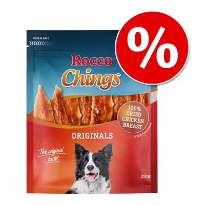 Rocco Chings Originals, 100% dried chicken breast, 250 g. Akciová ponuka označená symbolom percenta. Rocco Chings Originals, 100% dried chicken breast, 250 g. Akciová ponuka označená symbolom percenta.