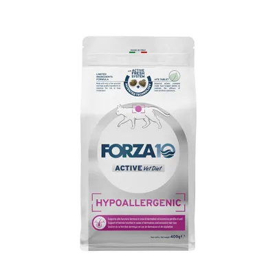 Forza10 Active Vet Diet Hypoallergenic, Limited Ingredients Formula, Active Fresh System, Unterstützung der Hautfunktion bei Dermatitis und übermässigem Fellverlust, 400g.