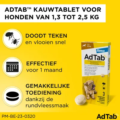 AdTab kauwtabletten voor honden van 1,3 tot 2,5 kg - 1 x 3 Tabletten