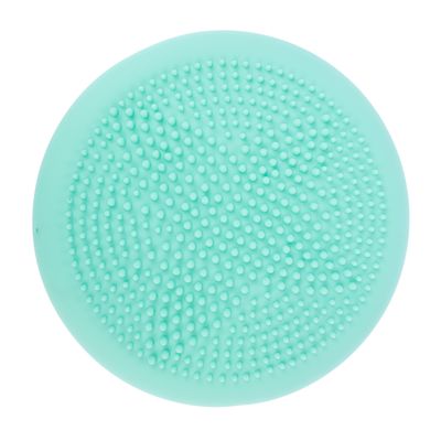 Rund, mintgrøn silikonebørste med dupper til pelspleje eller rengøring.