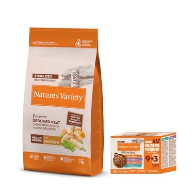 Nature's Variety alimento para gatos esterilizados adultos, ingrediente principal carne deshuesada, cereales saludables con pollo, 7 kg. Alto valor proteico y digestivo.