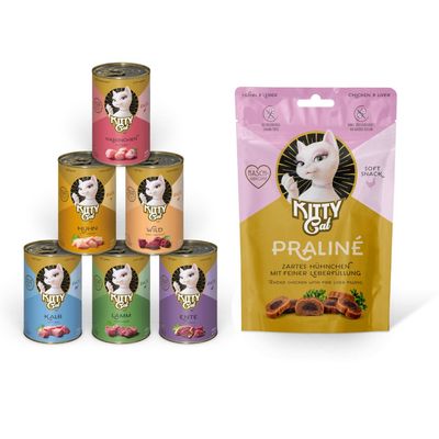 Kitty Cat Adult Paté 6 x 400 g + snacks Praliné Pollo e Hígado 50 g ¡gratis!