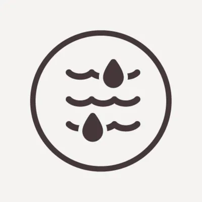 Symbol für Wasser oder Feuchtigkeit mit Tropfen und Wellenlinien.