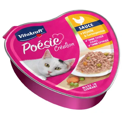 Vitakraft Poésie Création Sauce mit Huhn und Gartengemüse, ohne Zuckerzusatz, ohne Getreide, Made in Germany.