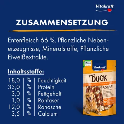 Vitakraft pure DUCK Bonas Calciumknochen mit Ente - Sparpaket: 3 x 80 g