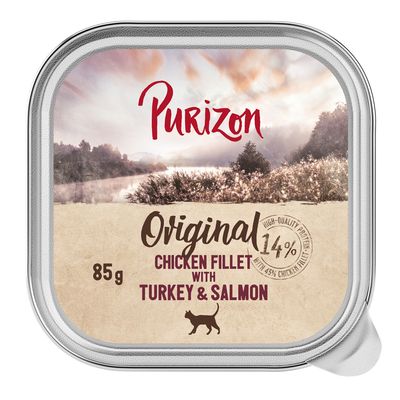 Sparpaket Purizon Original Schalen 24 x 85 g Hühnerfilet mit Truthahn & Lachs