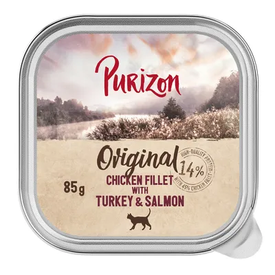 Purizon Original Chicken Fillet с пуйка и сьомга, 85g, 14% протеин, съдържа 45% пилешко филе. Висококачествена храна за котки. Purizon Original Chicken Fillet с пуйка и сьомга, 85g, 14% протеин, съдържа 45% пилешко филе. Висококачествена храна за котки.