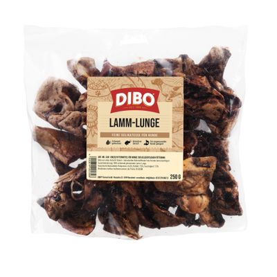 DIBO Lamm-Lunge, feine Delikatesse für Hunde, schonend getrocknet, attraktive Stücke, für magenempfindliche Hunde geeignet, 250g Beutel.