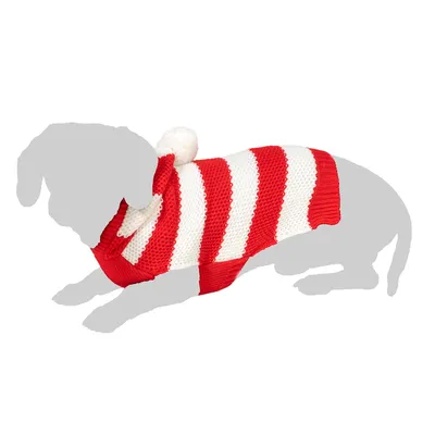 TIAKI Roter Streifen-Pullover für Hunde - Größe M: ca. 30,5 cm Rückenlänge