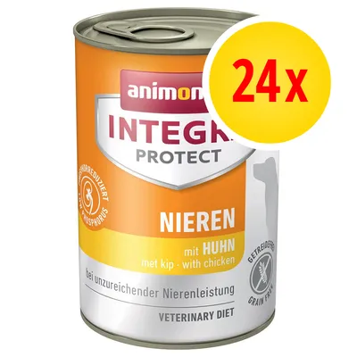 animonda INTEGRA PROTECT NIEREN met kip, 24x. Tekst: fosforgereduceerd, bij onvoldoende nierfunctie, graanvrij, veterinary diet.