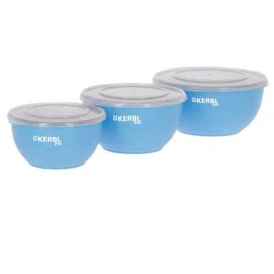 Kerbl Pet Edelstahlnapf-Set mit Deckel, blau - 3-teiliges Set (550 ml/900 ml/1200 ml)