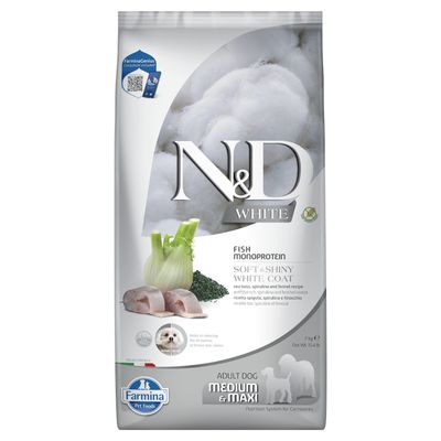 Farmina N&D Hond Volwassen Medium/Maxi Witte Zeebaars, Venkel & Spirulina Hondenvoer Dubbelpak: 2 x 7 kg