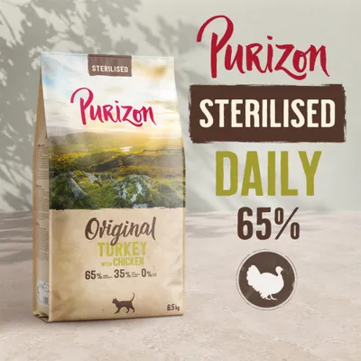 Purizon Sterilised Daily Original Turkey with Chicken, 65% Pute, 35% weitere Zutaten, 0% Getreide, 6,5 kg. Für sterilisierte Katzen. Purizon Sterilised Daily Original Turkey with Chicken, 65% Pute, 35% weitere Zutaten, 0% Getreide, 6,5 kg. Für sterilisierte Katzen.