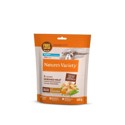 Nature's Variety Puppy Mini (0-10kg), 3kg, with deboned meat and chicken. Contains healthy grains, protein, quality and digestibility. For puppies aged 2-12 months.