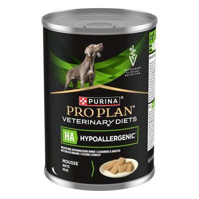 Purina Pro Plan Veterinary Diets HA Hypoallergenic Puppy & Adult Mousse. Alimento especial para perros, hipoalergénico.