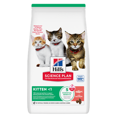 Hill's Science Plan Kitten <1 lohella, 5 olennaista hyötyä, 100 % tasapainoinen ravinto, eläinlääkärien suosittelema, optimaaliseen kasvuun ja immuunijärjestelmään.