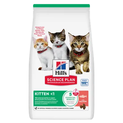 Hill's Science Plan Kitten <1 lohella, 5 olennaista hyötyä, 100 % tasapainoinen ravinto, eläinlääkärien suosittelema, optimaaliseen kasvuun ja immuunijärjestelmään. Hill's Science Plan Kitten <1 lohella, 5 olennaista hyötyä, 100 % tasapainoinen ravinto, eläinlääkärien suosittelema, optimaaliseen kasvuun ja immuunijärjestelmään.