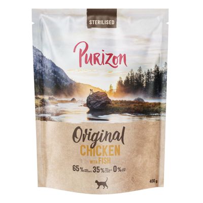 Purizon Nature is our inspiration, 100 g. Sterilised Chicken with Fish, Silhouette einer Katze.