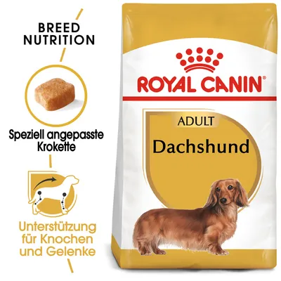 Royal Canin Adult Dachshund. Posebno prilagojeni briketi. Podpora kostem in sklepom. Breed Nutrition.