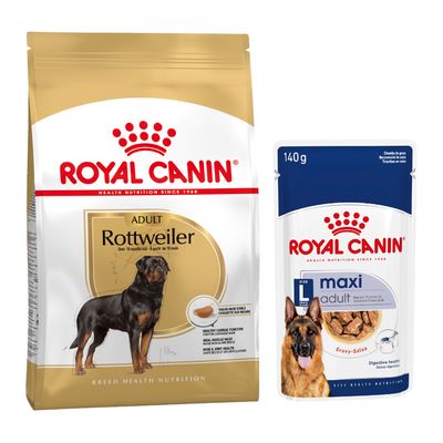 Royal Canin Breed Dry Dog Food + Royal Canin Wet Dog Food - 15% Off! * - Rottweiler Adult (12kg) + Maxi Adult in Gravy (10 x 140g)