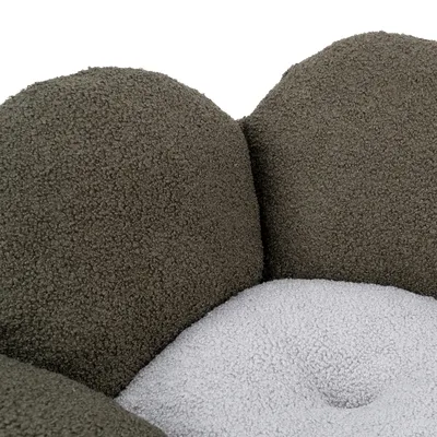 Ferplast Fiore Bouclé Cuddle Bed - Green & Grey - 64 x 21cm (diameter x H)