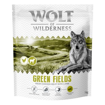Wolf of Wilderness Senior Green Fields. Hohe Verdaulichkeit, 100% getreidefreie Rezeptur, mit extra viel Frischfleisch. Für alle Rassen und Größen.