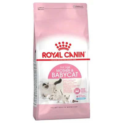 Royal Canin First Age Mother & Babycat, Katzenfutter für säugende Katzen und Kätzchen bis 4 Monate, unterstützt Immunsystem und leichtes Kauen. Verpackung mit Zip-System.