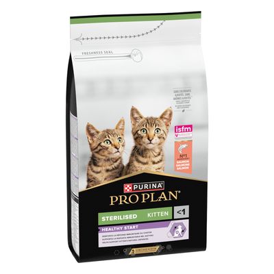 Purina Pro Plan Sterilised Kitten, Healthy Start, mit Lachs als Zutat. Geeignet für Katzen unter einem Jahr.