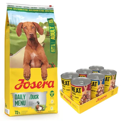 12,5 kg Josera Adult + 6 x 400 g / 800 g Meatlovers zdarma - Daily Menu Adult kačacie 12,5 kg + Meatlovers Menu mix (3 druhy) 6 x 400 g 12,5 kg Josera Adult + 6 x 400 g / 800 g Meatlovers zdarma - Daily Menu Adult kačacie 12,5 kg + Meatlovers Menu mix (3 druhy) 6 x 400 g