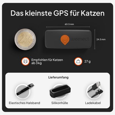 Localizzatore GPS per gatti Weenect XS - collare incluso - nero, con collare nero incluso