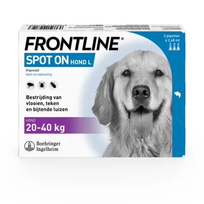Frontline Spot-On Hond, 20 tot 40 kg - 3 Pipetten Frontline Spot-On Hond, 20 tot 40 kg - 3 Pipetten