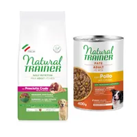 Natural Trainer 12 kg + passendes Nassfutter 2 x 400 g gratis! - Adult Maxi mit Prosciutto Crudo + Pate Medium & Maxi Adult mit Huhn 