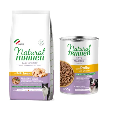 12 kg Natural Trainer + 2 x 400 g passande våtfoder på köpet! - Mature Medium kyckling + Pate Medium & Maxi Mature kyckling 12 kg Natural Trainer + 2 x 400 g passande våtfoder på köpet! - Mature Medium kyckling + Pate Medium & Maxi Mature kyckling