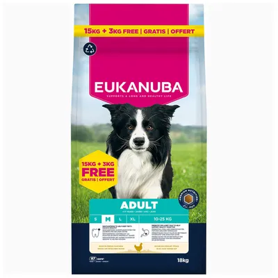 Eukanuba Premium Nutrition Adult Medium Breed Pui - 15 kg + 3 kg gratis!