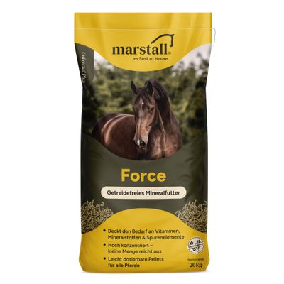 Marstall Force, premium τροφή για άλογα χωρίς δημητριακά, βιταμίνες, μέταλλα και ιχνοστοιχεία, κουβάς 10 kg.