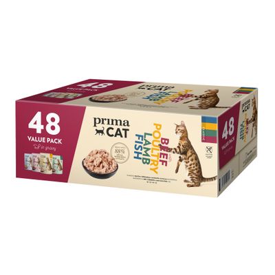 PrimaCat Collection 12-Pack, Turkey Poultry Duck in Gravy, 48x85g. Mit 88% tierischen Zutaten im Filet, getreidefrei, ohne Zucker.